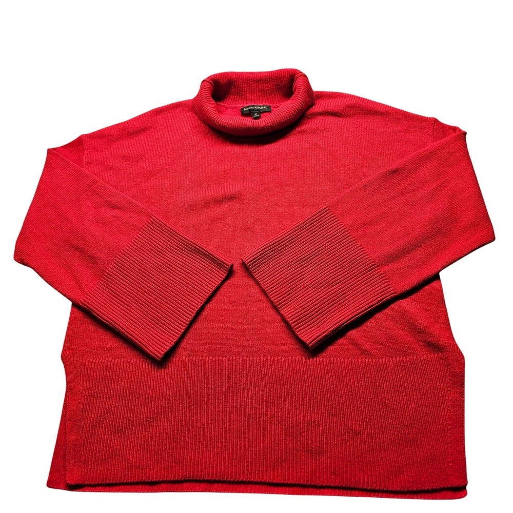 Banana Republic Womens Red Cotton Wool Blend Turtleneck Sweater M Relaxed Fit
